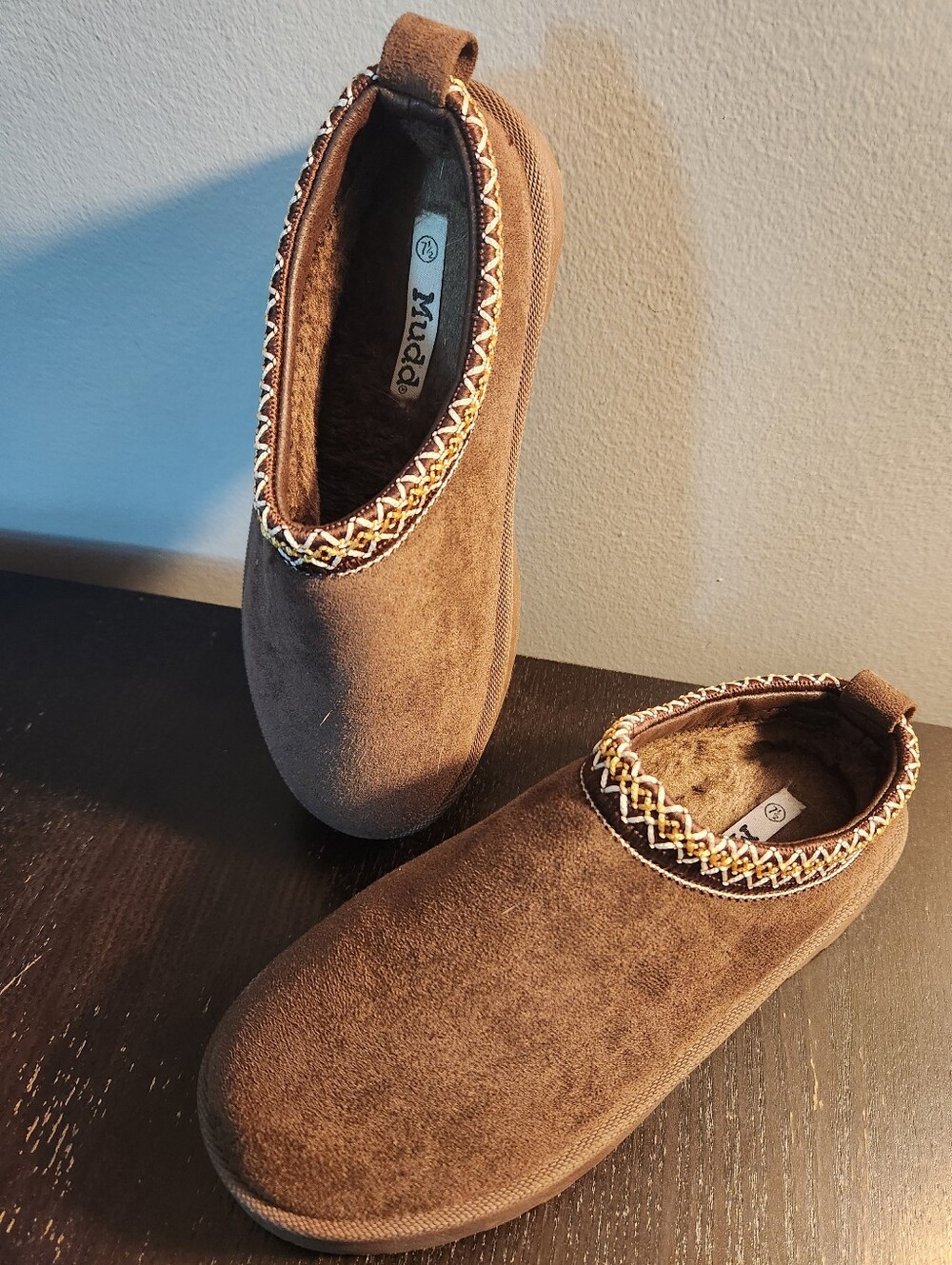 Mudd Brown Slip-On Braided-Trim Cozy Slippers. New Without A Box.